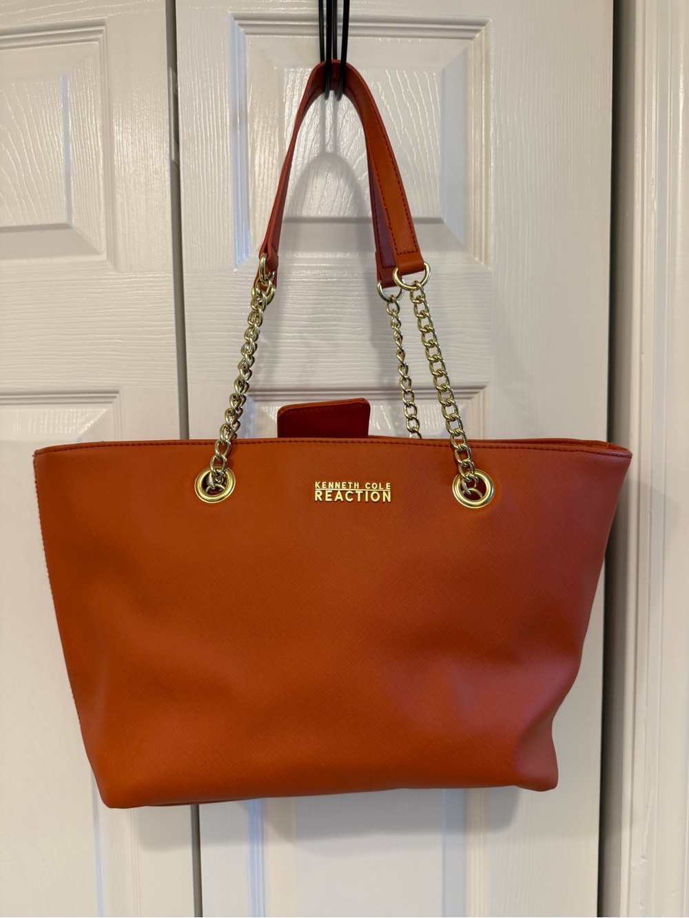 Kenneth Cole Reaction Burnt Orange Tote with Gold Chain Handles